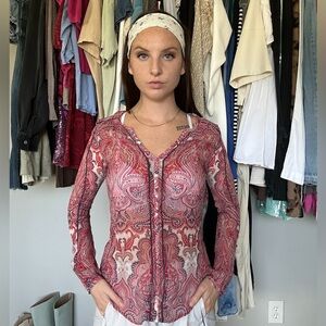 Lucky Brand Sheer Paisley Mesh Top (XS)